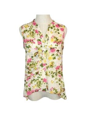 Olé Koton Cutout High Low Sleeveless Half Button Floral Blouse 34
